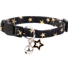 BoomBone Star Charm Studded Cat Collar Breakaway with Bell,Black Blue,Grey