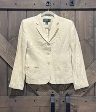 Vintage 90s Ralph Lauren Silk Linen Blazer Jacket 3-Button Coat Yellow Size 8