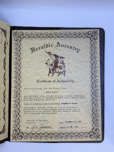 Heraldic Ancestry Waleski Walewski Polish Coat of Arms Certificate 1997 - Picture 3 of 10