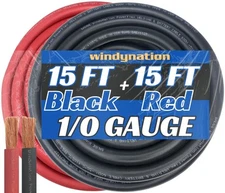 WNI 1/0 Gauge 15 Feet Black 15 Feet Red 1/0 AWG Ultra Flexible Welding Batter...