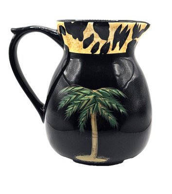 222 Fifth PTS Int'l Palm tree design pitcher with tropical motif w/animal print