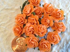 15 Peach 1/2" Mulberry Paper Roses Handmade Flowers Rose Orange Salmon Weddings