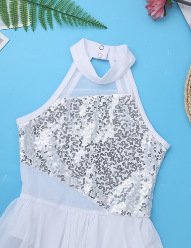 Kids Girls Lyrical Dance Dresses Ballet Tutus Halter Cutout Back Leotard Skirts - Picture 6 of 63