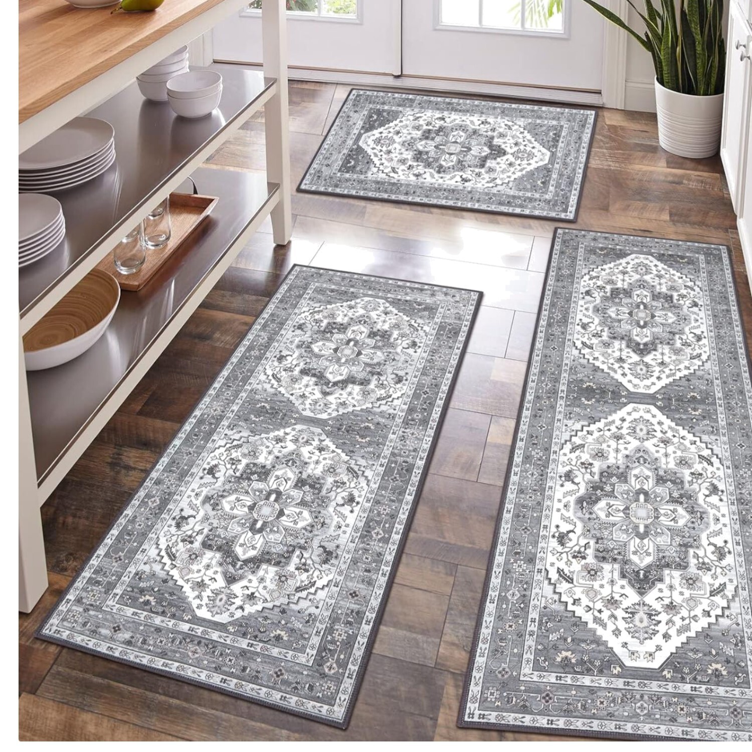 3-Piece Boho Kitchen Rugs Set Non-Slip Washable Stylish Home Mats