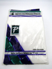Paris Accessories Inc. Handkerchiefs 4 Pack Satin Stripe 100 Cotton White NEW