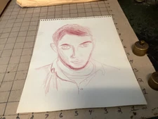 original undated 9X12" drawing/sketch: MANS FACE #3