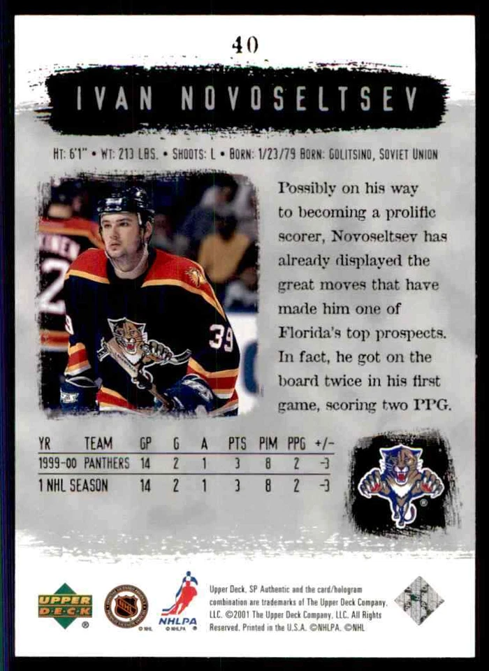 2000-01 Upper Deck SP Authentic Ivan Novoseltsev #40 - Image 2 of 2