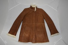 Burberry Brown Long Leather Zip Sheepskin Shearling Jacket Coat Womens Uk 8 Us 6