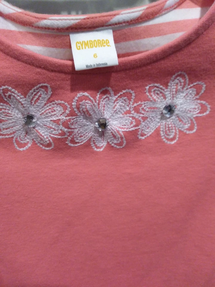 Chica Gymboree. Vestido túnica manga larga melocotón/naranja talla 6 flores bordadas Foto 3 de 4