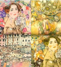 Jersey Gustav Klimt Jugendstil Blumen Stadt Dame Stenzo 50 x 150cm Nähen Stoff ♕