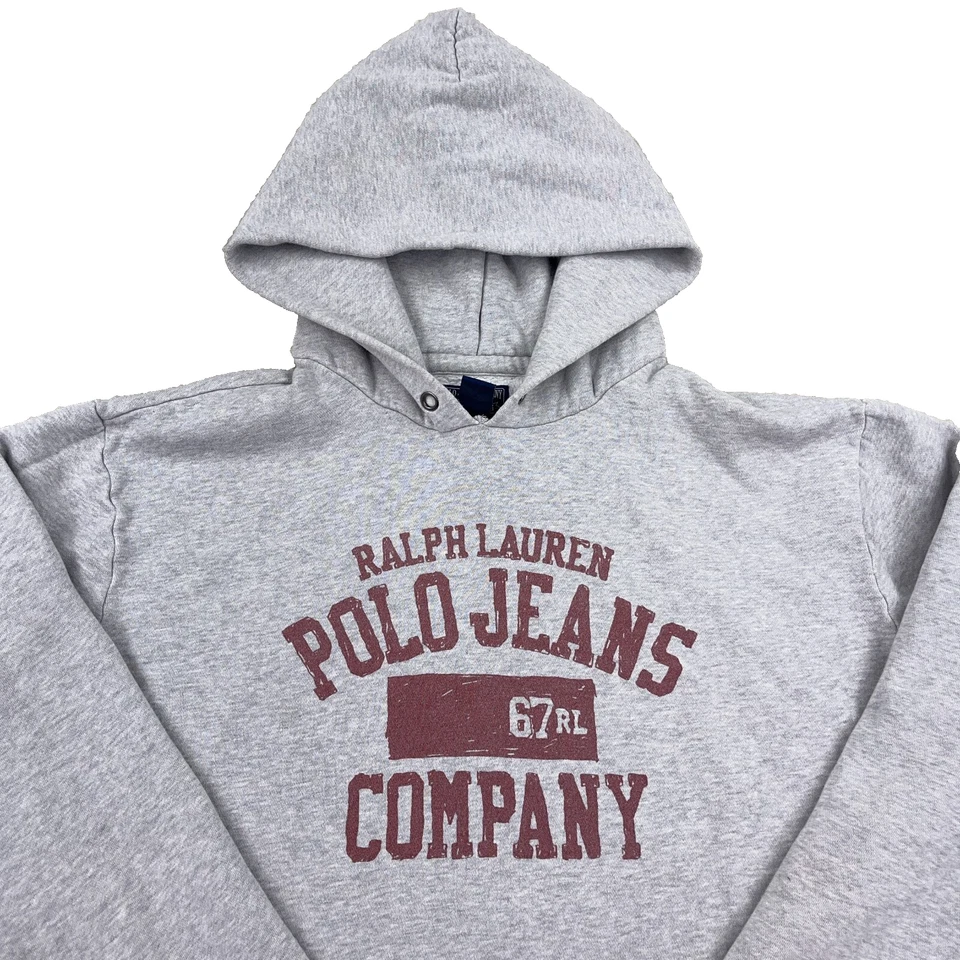 Sudadera con Capucha Ralph Lauren Vintage Hombres XXL Gris Rojo Polo Jeans Sudadera RL67 90s Y2K Foto 2 de 4
