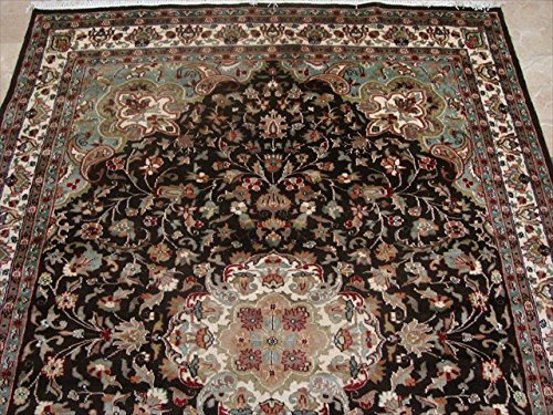 Area Rug Floral Medallion Brown Wool Silk Hand Knotted Home Carpet (8.11 x 6.1)' - Picture 3 of 8