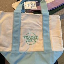 NEW Trader Joes Mini Canvas Tote Bag - Pastel Blue