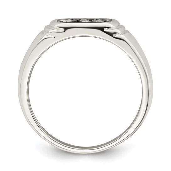 Anillo de plata de ley esmaltado negro para hombre calavera y huesos cruzados talla 9 10 u 11 Foto 2 de 4