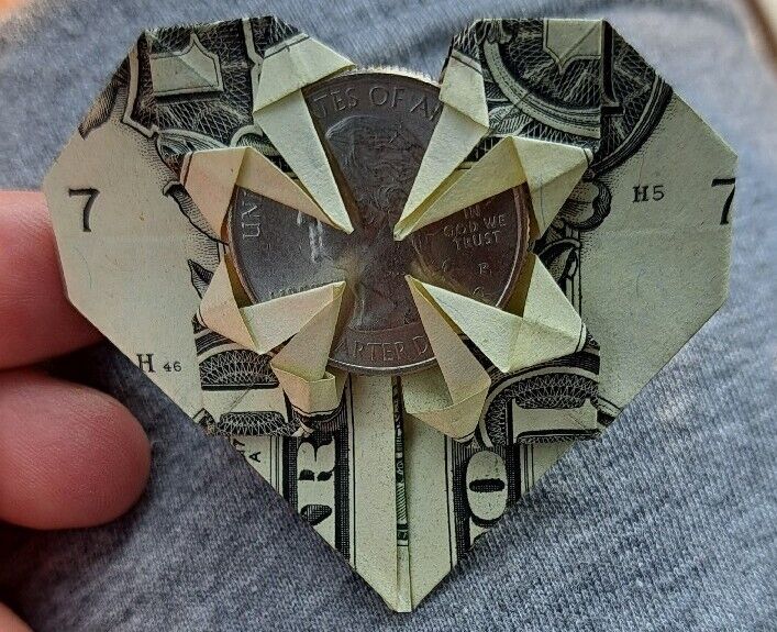 Dollar Money Origami Heart Can Put Quarter In Middle Awesome Gift