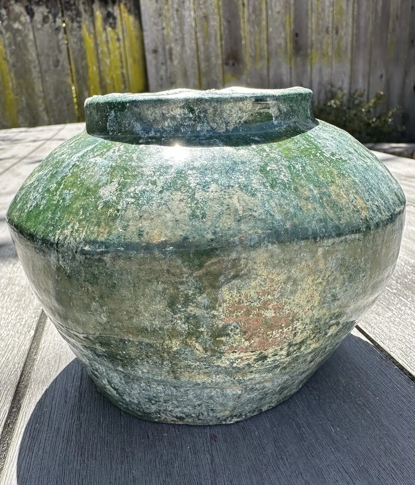 Precioso tarro antiguo chino, esmalte verde, dinastía Han (206 aC - 220 dC) Foto 3 de 4