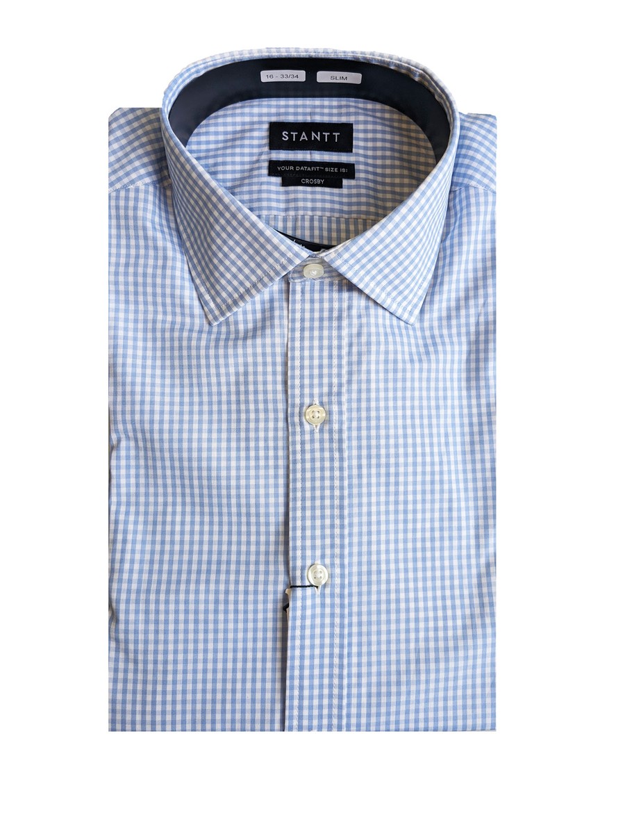 STANTT Men's Light Blue Gingham Dress Shirt Crosby Fit 16- 33/34