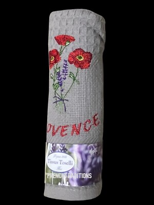 Waffle-Weave Towel Provence Poppies & Lavender Grey - Made in France