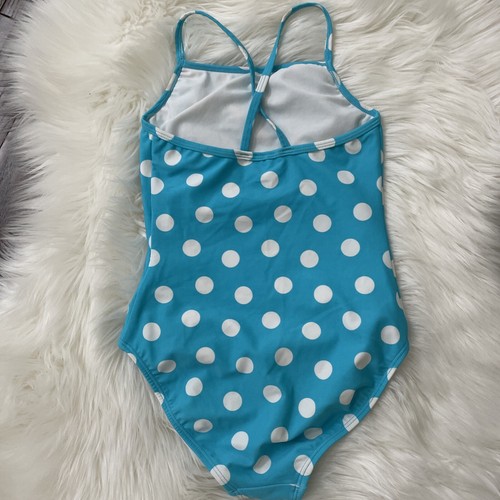 hanna andersson girls 130 Size 7 Swimsuit Blue Polka Dot Heart - Picture 3 of 6