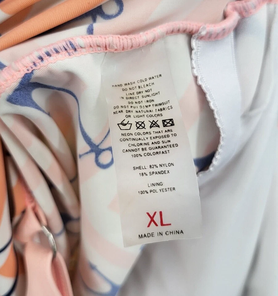 Tankini Size XL Coral Blue Anchor Pattern Keyhole Removeable Pads Swim Top - Image 4 of 4