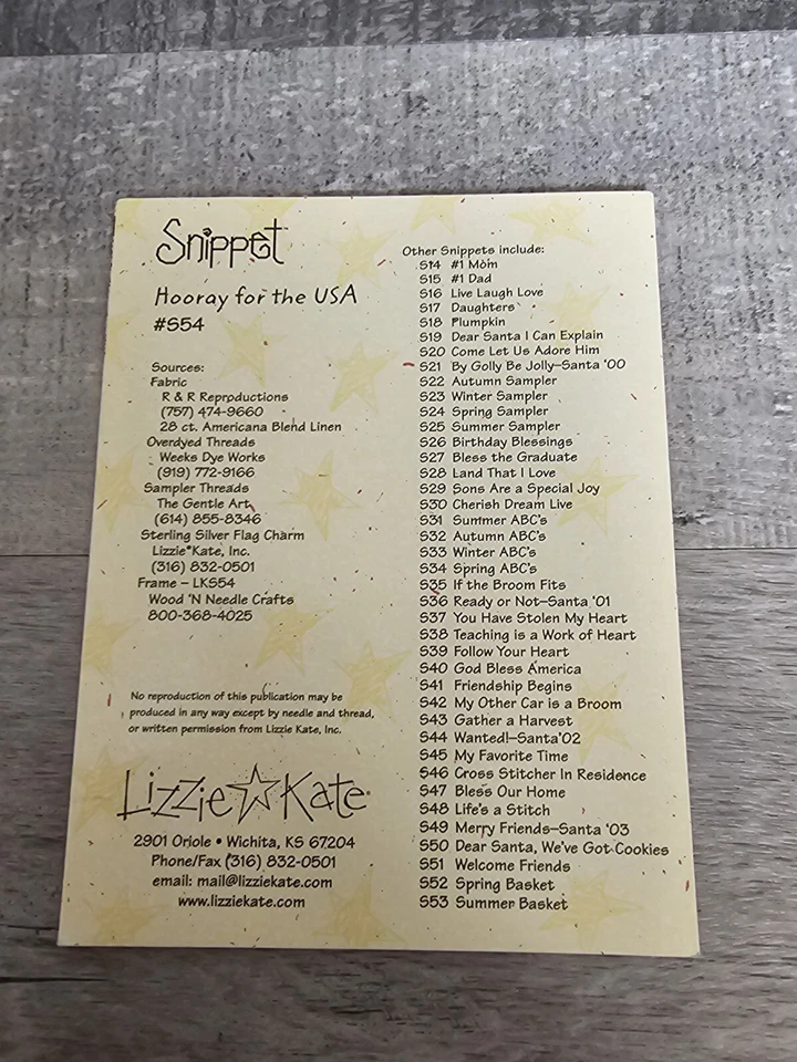 Lizzie Kate Snippet Series Horray For The USA Cross Stitch Pattern New 125b - Image 2 of 2