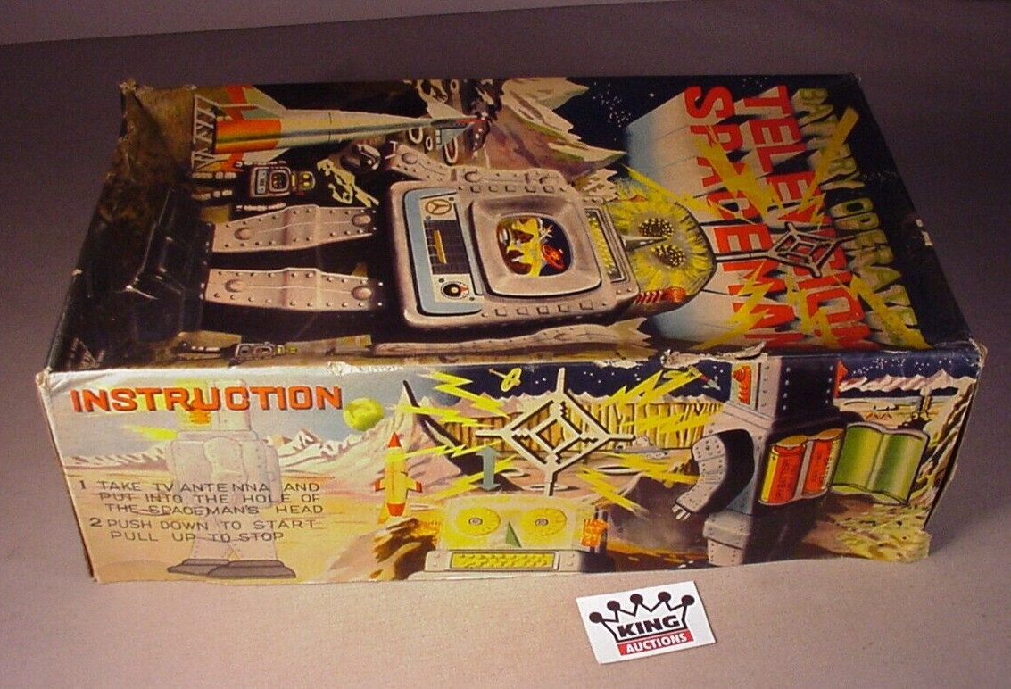 1960's Battery operated Space toy Robot tin TV Spaceman in orig. box Alps Japan