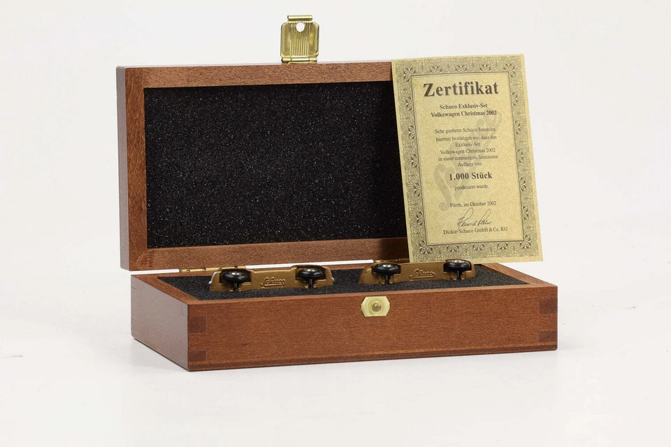 1:90 Schuco Piccolo Jeu VW Käfer + New Beetle Noël 2002 Boîte en Bois + Certifi - Photo 2/3