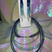 Beautiful Handcrafted Seed Bead Tassel Earrings And Necklace Set Ombr  Blue