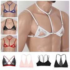 Mens Lace Training Bra Sissy Sheer Lingerie Male Bralette Top Crossdress Costume