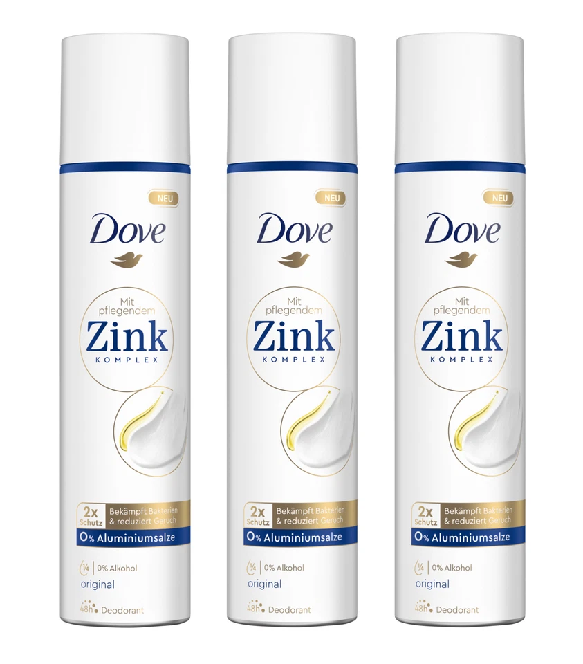 Dove 0% Aluminiumsalze mit Zink-Komplex original Deodorant-Spray , 3x100ml EA588
