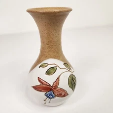 Rob O’Neill Art Pottery Mini Bud Vase Fuchsia and Leaves Irish 4 inch Signed