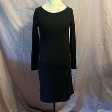 Woman's GAP Knit Black Swing Dress with Silver Zipper Pockets Midi size Small