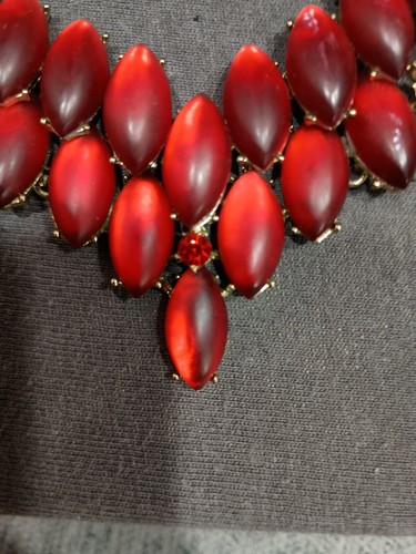 Collar babero rojo rubí cadena de oro vintage joyería de moda - Imagen 6 de 16
