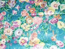 Fabric cotton teflon drapery light upholstery roses on dark teal print BTY