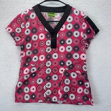 Crocs Women's Medical Apparel Pink Floral Allover Print Henley Scrub Top Size XS