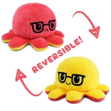 TeeTurtle - The Original Reversible Octopus Plushie - Red  Yellow with Glas...