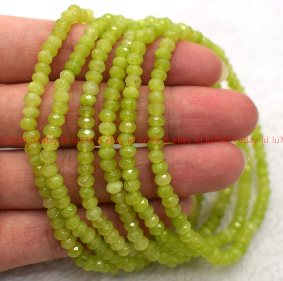 Wholesale Lot 6 Pcs Faceted Green Peridot 2x4mm 7.5" Crystal Stretch Bracelet - Image 2 of 4