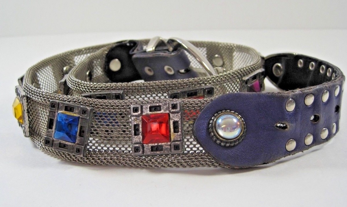 VB VIP Metal Mesh Jeweled Belt Rhinestones Leather Purple  display picture 1