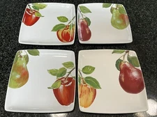 The Cellar Entertaining 4 Square Bread Snack Plates 6 3/8" Apples Pears Macys