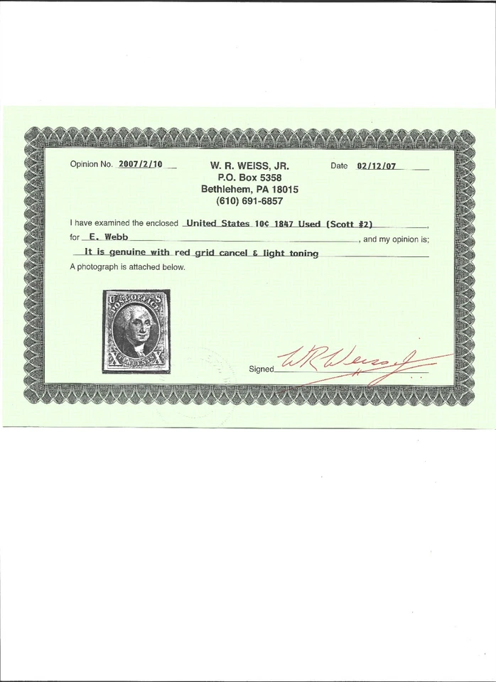 US Scott #2 , with red grid Cancel - Image 2 of 2