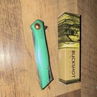 Buckshot Green Aluminum Handle Stainless Steel Combo Blade Manual Pocketknife — photo 2
