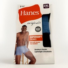 Hanes Men Originals 3 Pack Tagless Trunks SuperSoft Black Green Blue 2XL