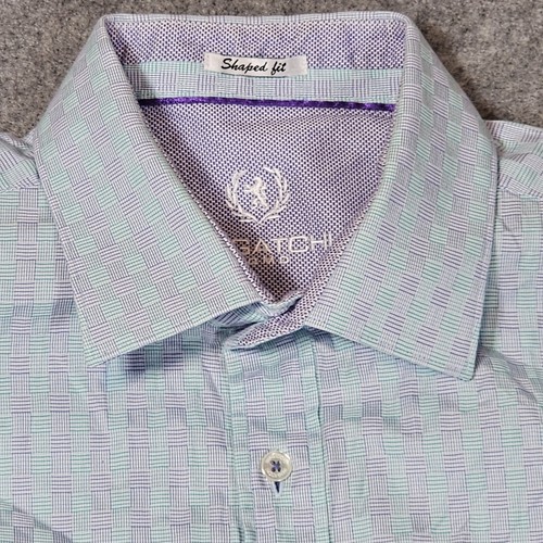 Bugatchi Uomo Shaped Fit Shirt Men's XL Purple Aqua Geometric L/S Cotton Nice! - Picture 2 of 9