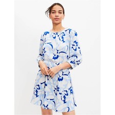 LOFT Brushed Daisy Balloon Sleeve Flare Dress