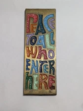 1969 Terra Sancta Guild Brass Wall Plaque "Peace To All Who Enter Here"