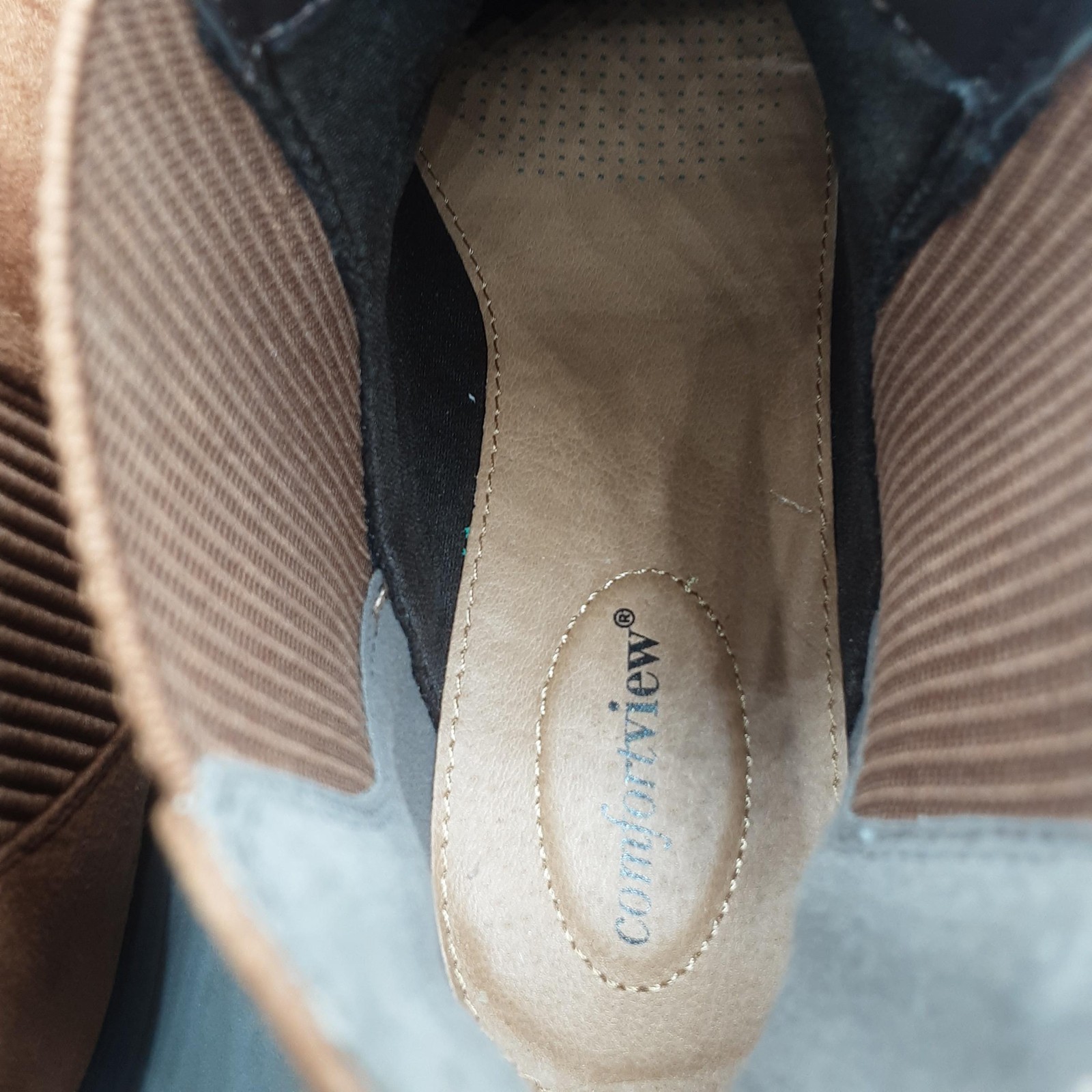 Comfortview Boots Womens 10M Brown Suede Ankle Booties Zip Back Casual Shoes