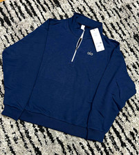 Alo Yoga Accolade Men's 1/4 Zip Mock Neck Fleece Pullover Sweatshirt Navy XL