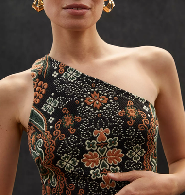 one shoulder jacquard midi dress anthropologie Anthropologie Women's Black One Shoulder Jacquard Midi Dress Sz XS