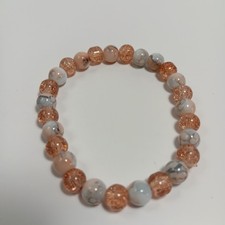 Peach Howlite & Crackled Glass Beaded Stretch Bracelet Fashion Jewelry