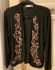 Chico  s Travelers Small Black Cardigan Jacket SZ 1 Open Stretch Embroidered